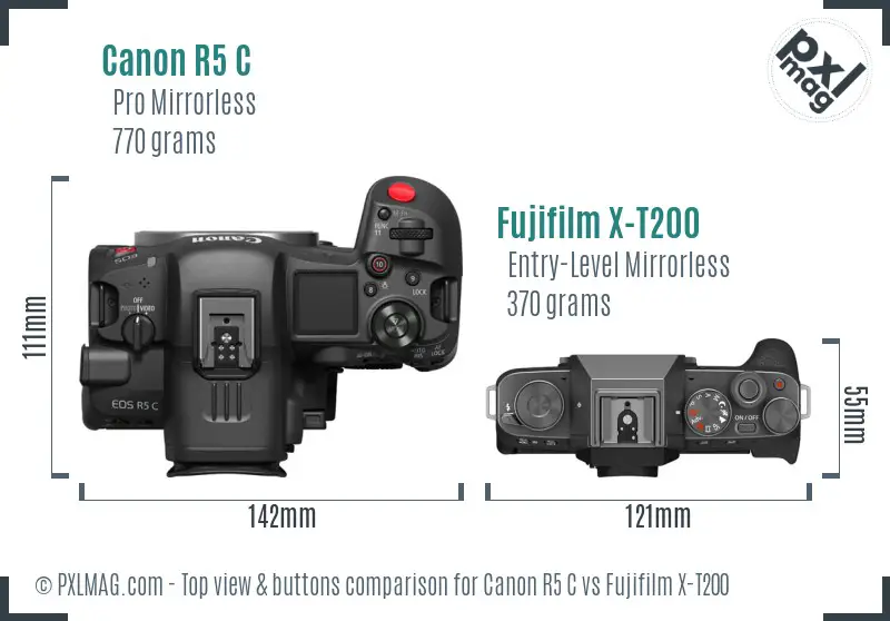 Canon R5 C vs Fujifilm X-T200 top view buttons comparison