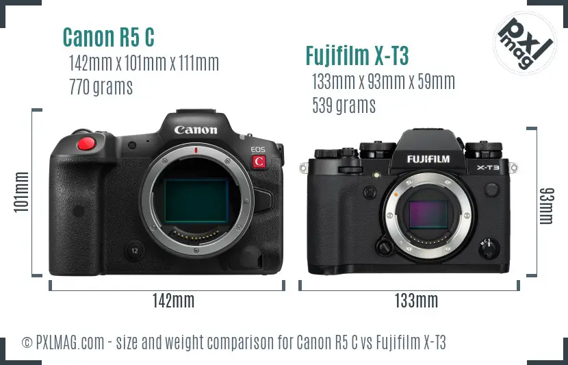 Canon R5 C vs Fujifilm X-T3 size comparison