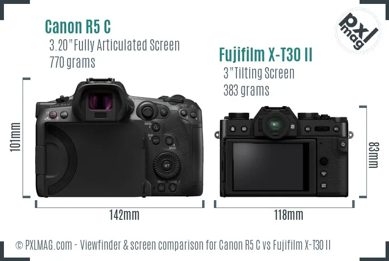 Canon R5 C vs Fujifilm X-T30 II Screen and Viewfinder comparison