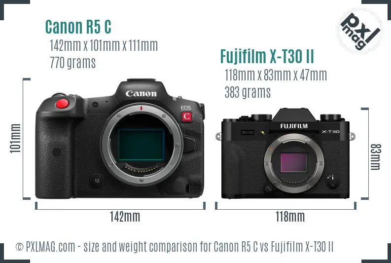 Canon R5 C vs Fujifilm X-T30 II size comparison