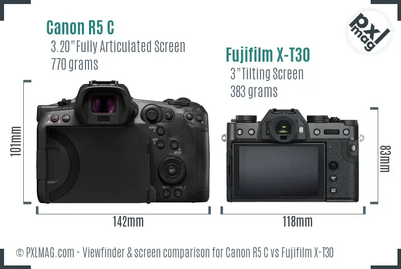 Canon R5 C vs Fujifilm X-T30 Screen and Viewfinder comparison
