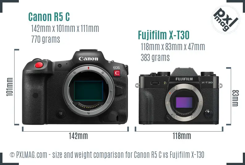 Canon R5 C vs Fujifilm X-T30 size comparison