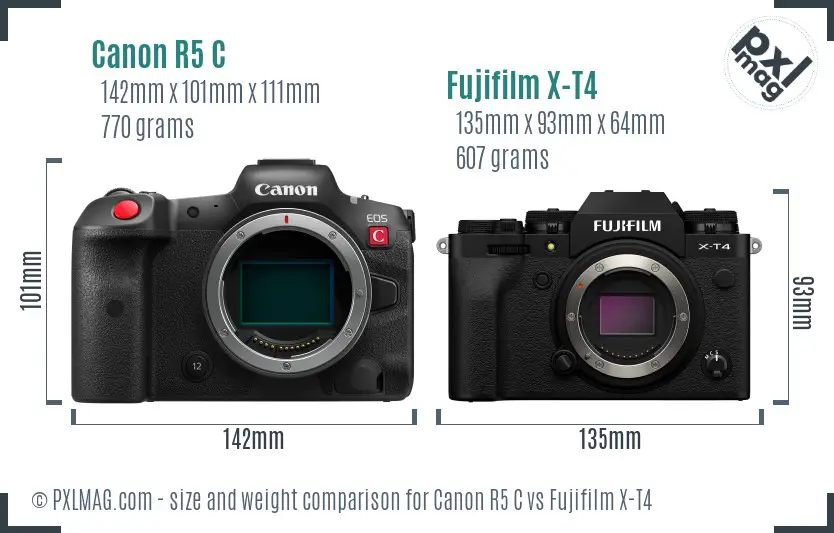 Canon R5 C vs Fujifilm X-T4 size comparison