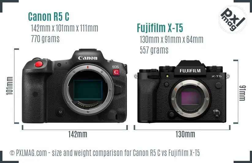 Canon R5 C vs Fujifilm X-T5 size comparison Canon R5 C vs Fujifilm X-T5 size comparison