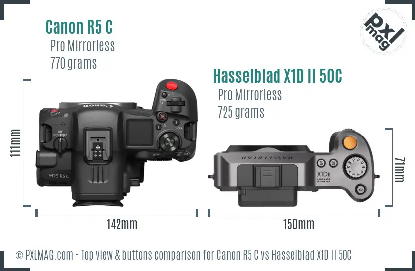 Canon R5 C vs Hasselblad X1D II 50C top view buttons comparison