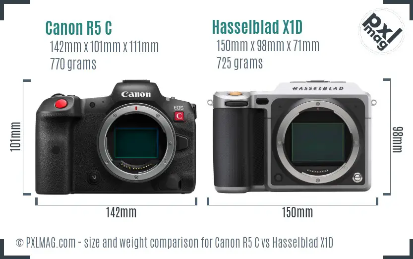 Canon R5 C vs Hasselblad X1D size comparison
