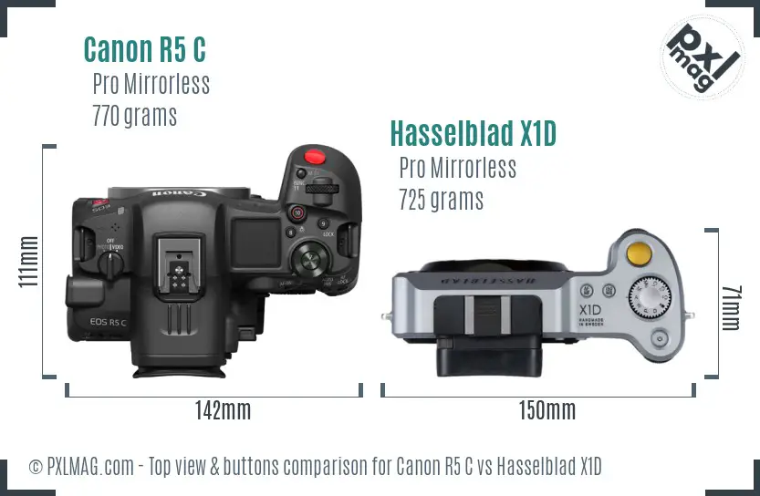 Canon R5 C vs Hasselblad X1D top view buttons comparison