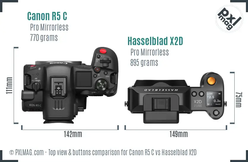 Canon R5 C vs Hasselblad X2D top view buttons comparison