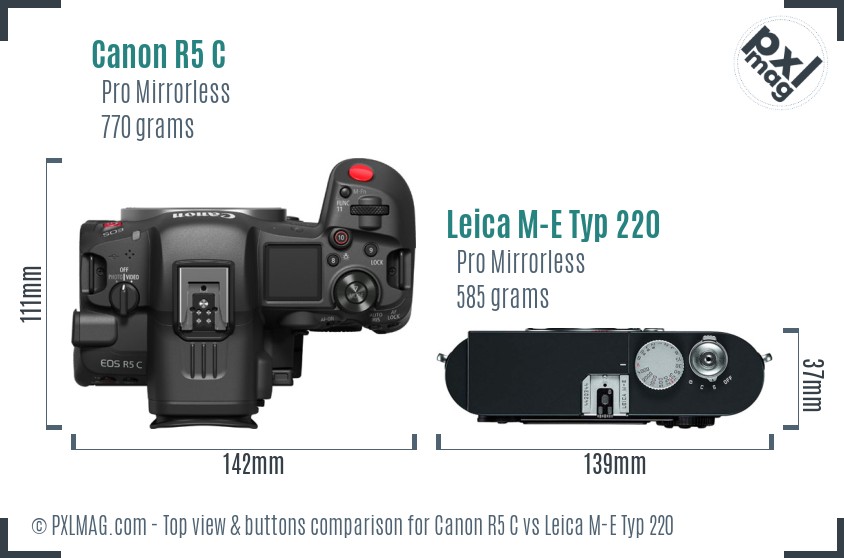 Canon R5 C vs Leica M-E Typ 220 top view buttons comparison