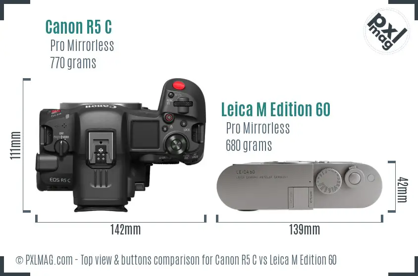 Canon R5 C vs Leica M Edition 60 top view buttons comparison