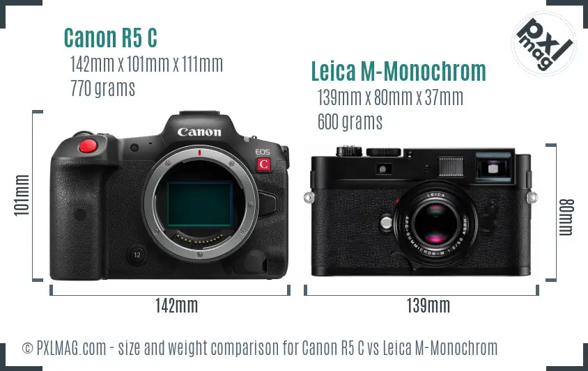 Canon R5 C vs Leica M-Monochrom size comparison