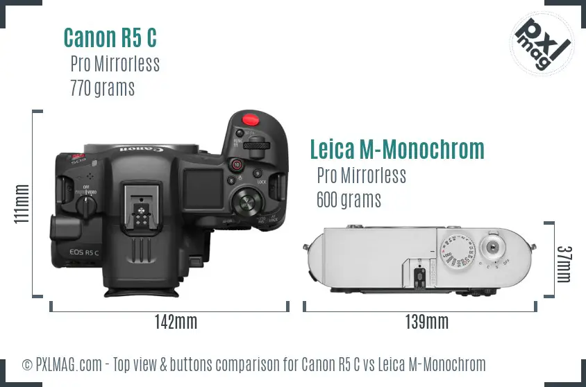 Canon R5 C vs Leica M-Monochrom top view buttons comparison