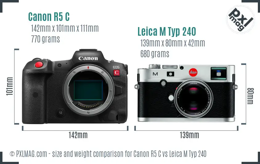 Canon R5 C vs Leica M Typ 240 size comparison