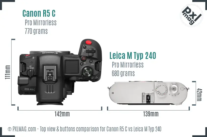 Canon R5 C vs Leica M Typ 240 top view buttons comparison