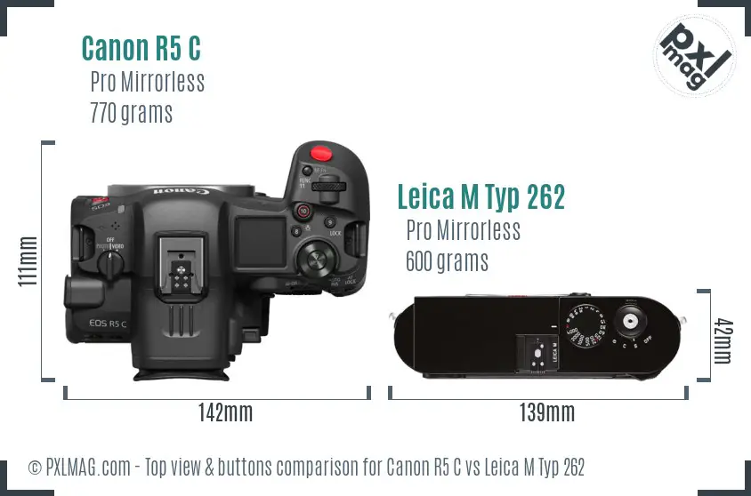 Canon R5 C vs Leica M Typ 262 top view buttons comparison