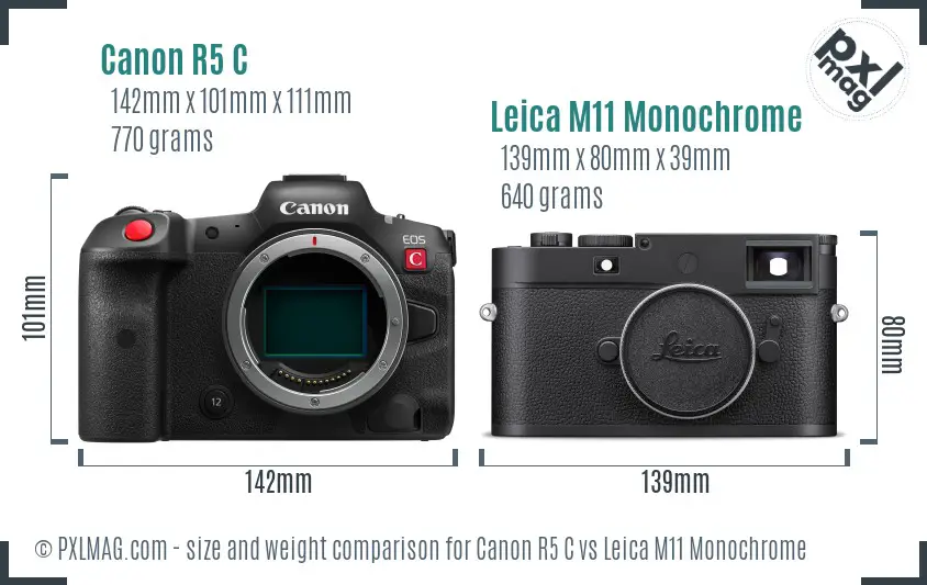 Canon R5 C vs Leica M11 Monochrome size comparison