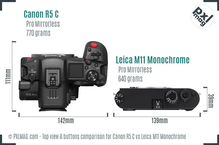 Canon R5 C vs Leica M11 Monochrome top view buttons comparison