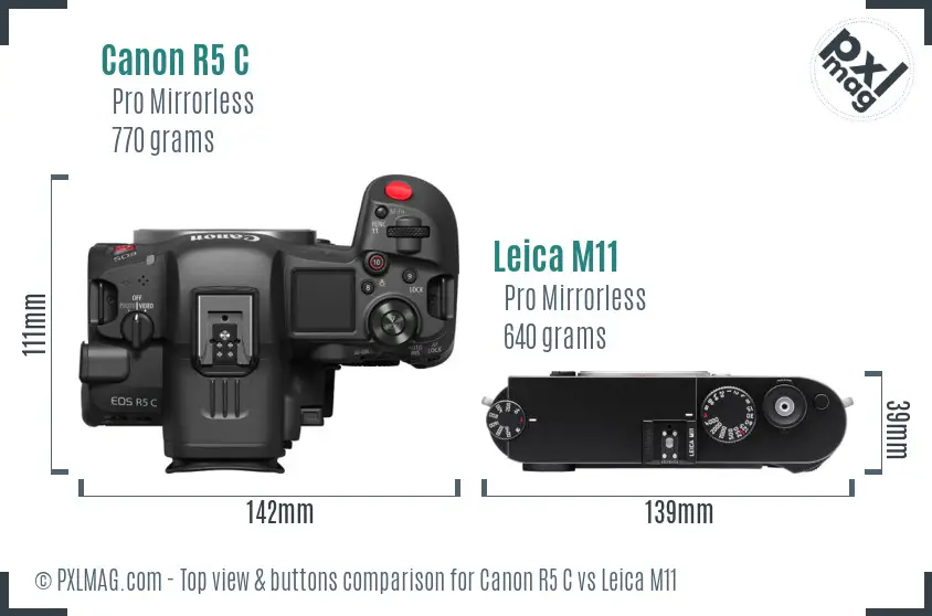 Canon R5 C vs Leica M11 top view buttons comparison