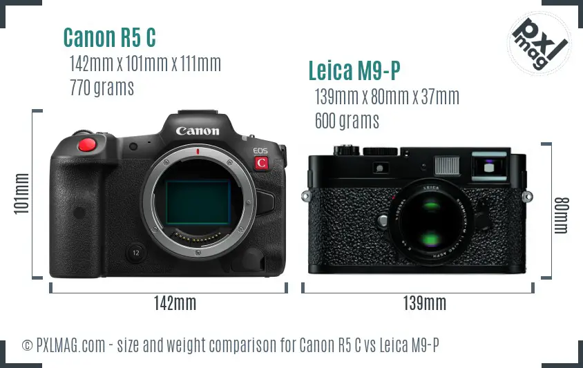 Canon R5 C vs Leica M9-P size comparison