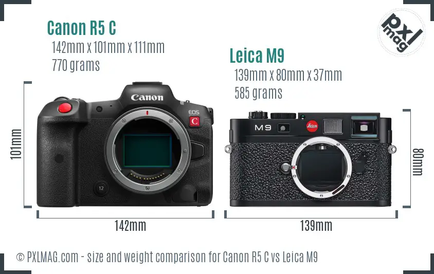Canon R5 C vs Leica M9 size comparison