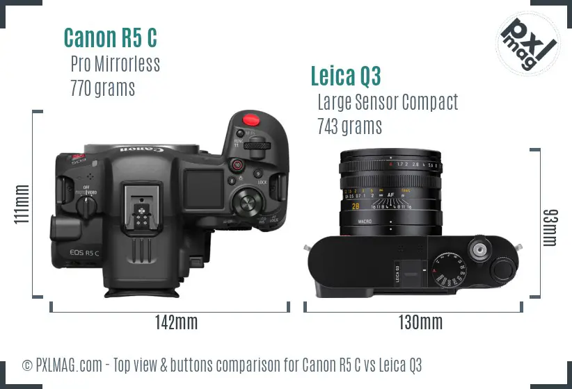 Canon R5 C vs Leica Q3 top view buttons comparison Canon R5 C vs Leica Q3 top view buttons comparison