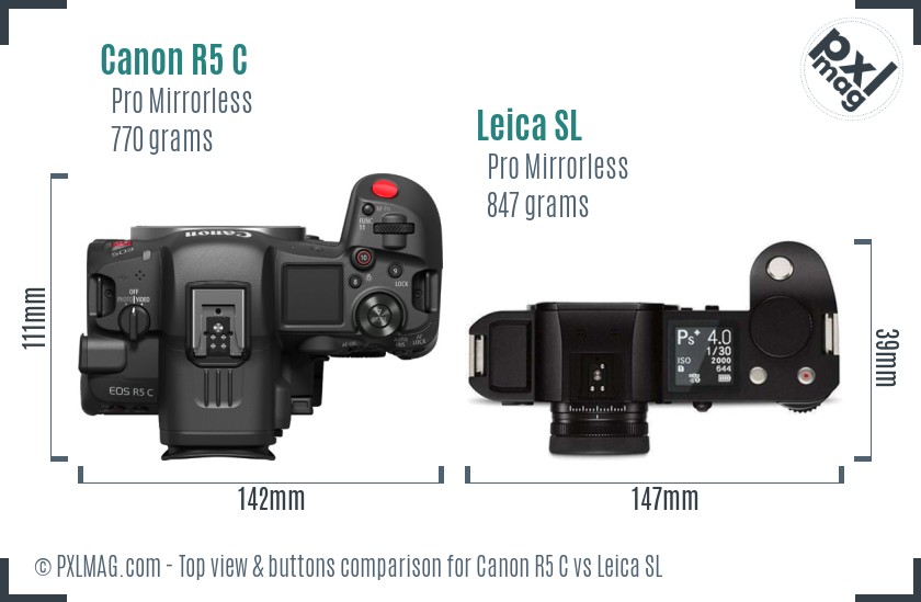 Canon R5 C vs Leica SL top view buttons comparison