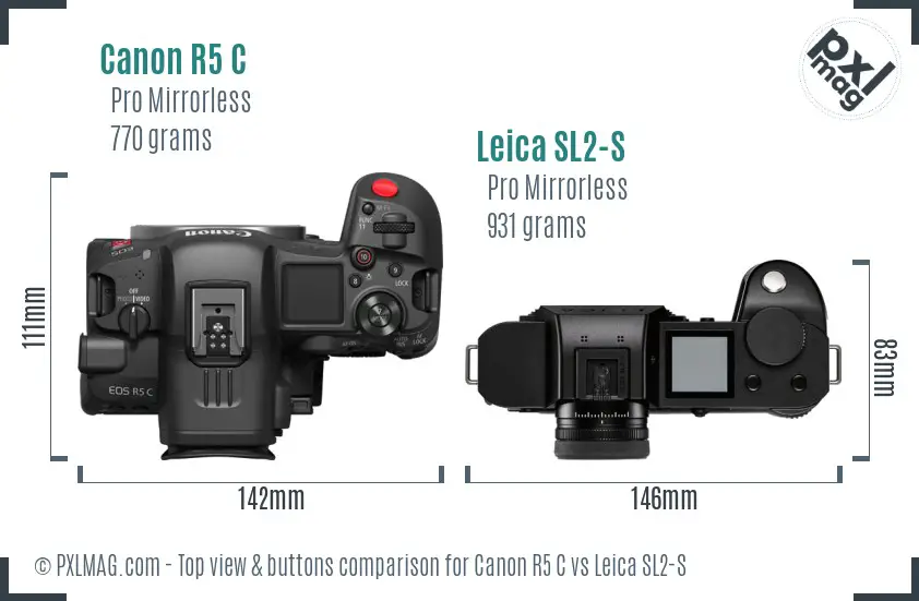 Canon R5 C vs Leica SL2-S top view buttons comparison