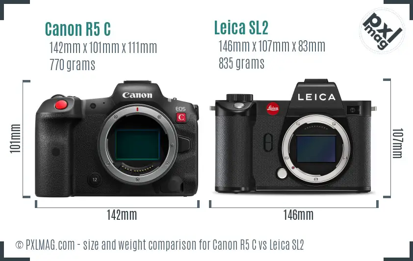 Canon R5 C vs Leica SL2 size comparison