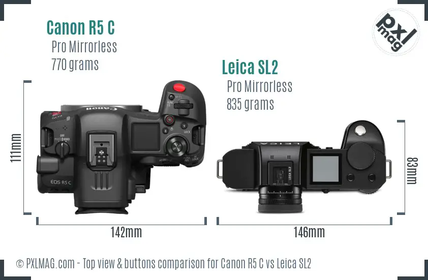 Canon R5 C vs Leica SL2 top view buttons comparison