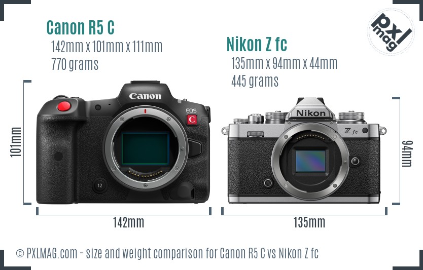 Canon R5 C vs Nikon Z fc size comparison