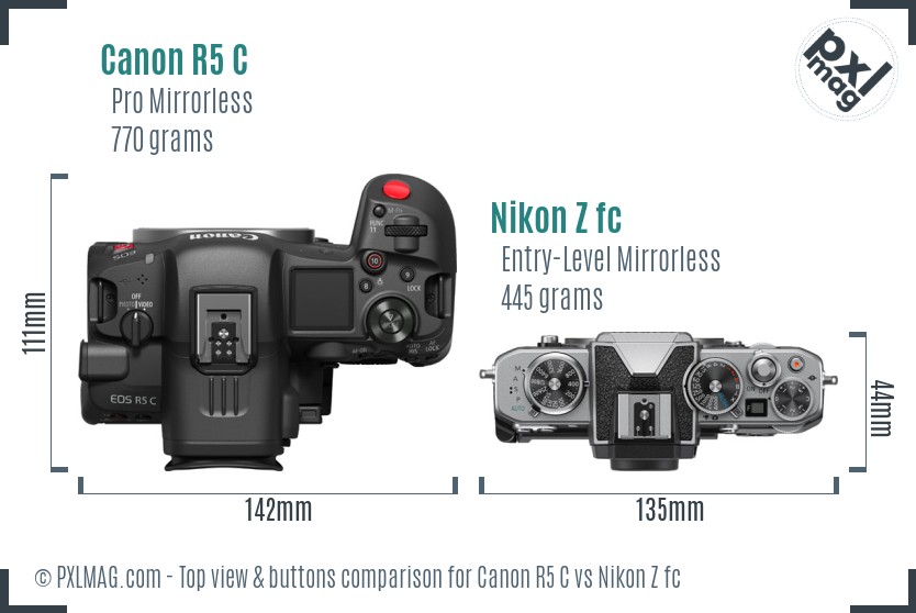 Canon R5 C vs Nikon Z fc top view buttons comparison