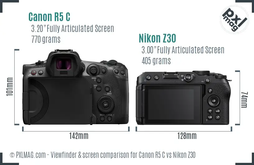 Canon R5 C vs Nikon Z30 Screen and Viewfinder comparison