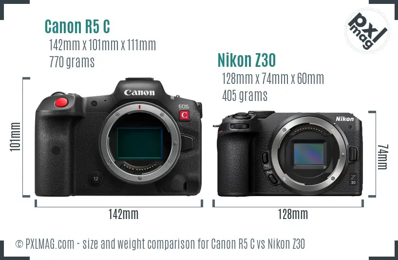 Canon R5 C vs Nikon Z30 size comparison