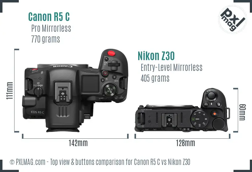 Canon R5 C vs Nikon Z30 top view buttons comparison