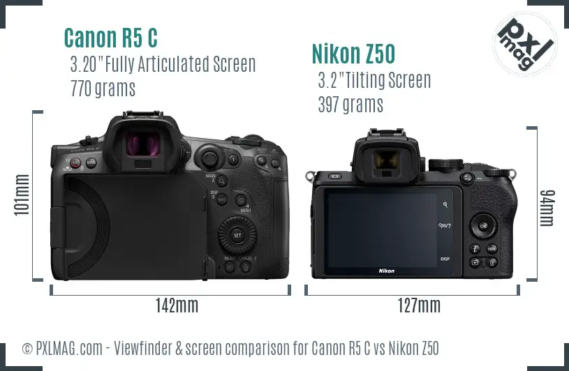 Canon R5 C vs Nikon Z50 Screen and Viewfinder comparison