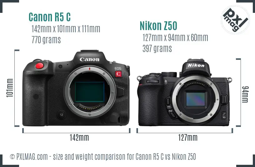 Canon R5 C vs Nikon Z50 size comparison