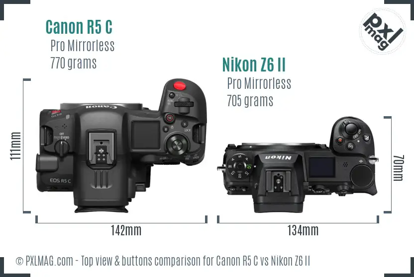 Canon R5 C vs Nikon Z6 II top view buttons comparison