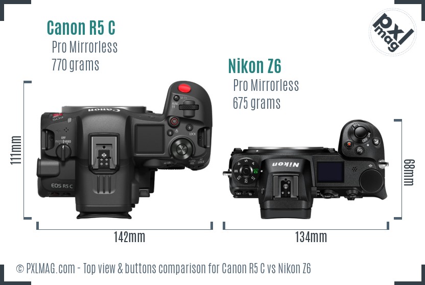 Canon R5 C vs Nikon Z6 top view buttons comparison