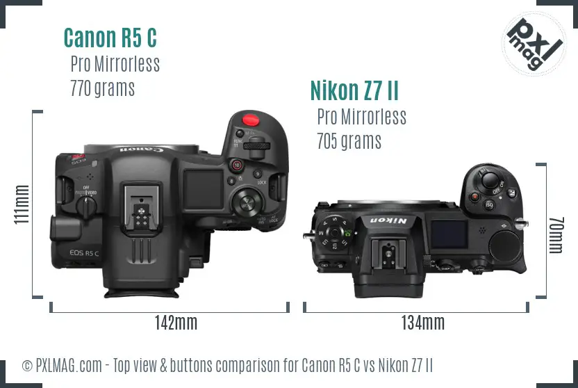 Canon R5 C vs Nikon Z7 II top view buttons comparison