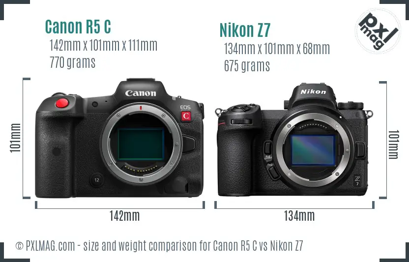 Canon R5 C vs Nikon Z7 size comparison