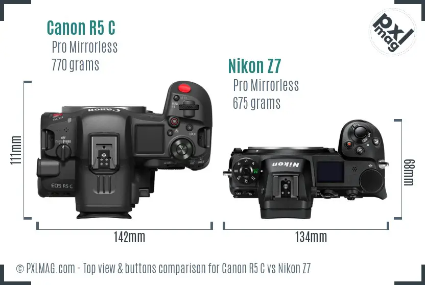 Canon R5 C vs Nikon Z7 top view buttons comparison