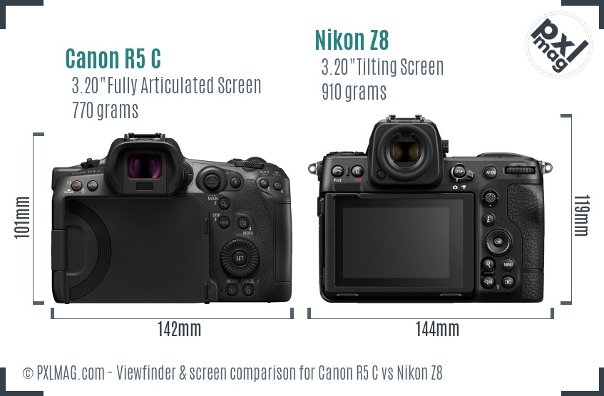 Canon R5 C vs Nikon Z8 Screen and Viewfinder comparison