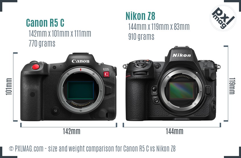 Canon R5 C vs Nikon Z8 size comparison