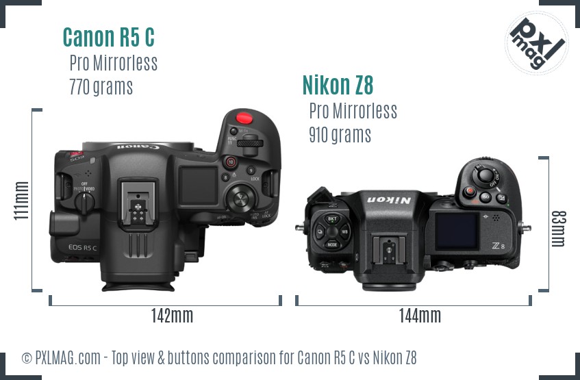 Canon R5 C vs Nikon Z8 top view buttons comparison