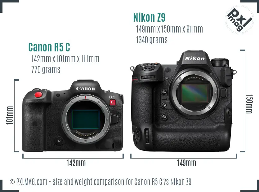 Canon R5 C vs Nikon Z9 size comparison