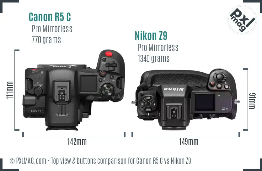 Canon R5 C vs Nikon Z9 top view buttons comparison