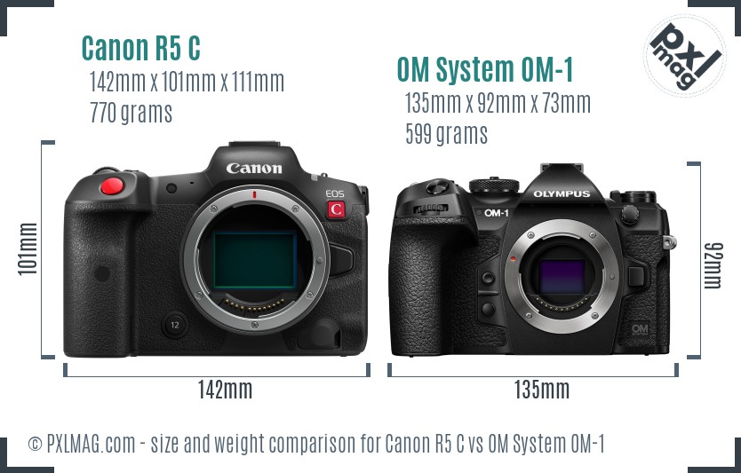 Canon R5 C vs OM System OM-1 size comparison