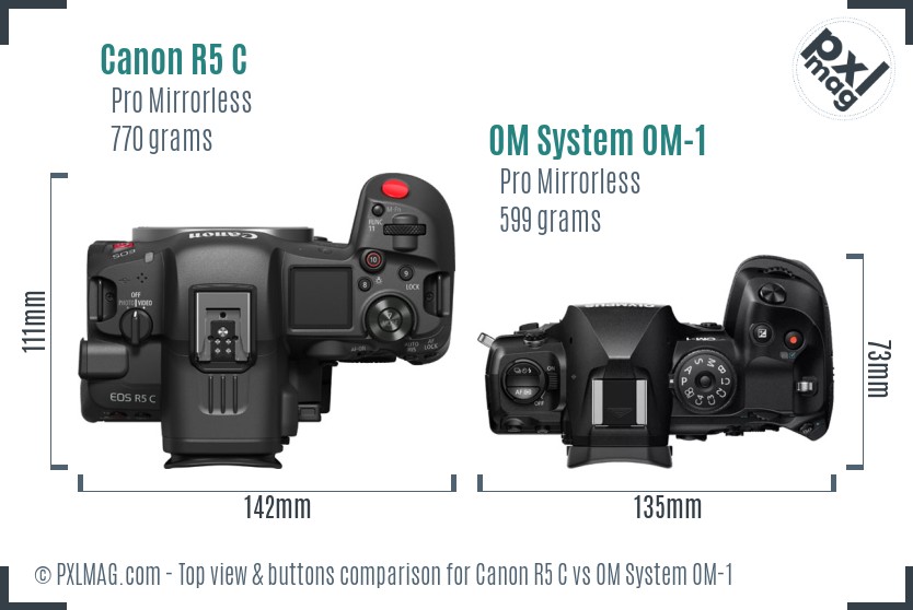 Canon R5 C vs OM System OM-1 top view buttons comparison