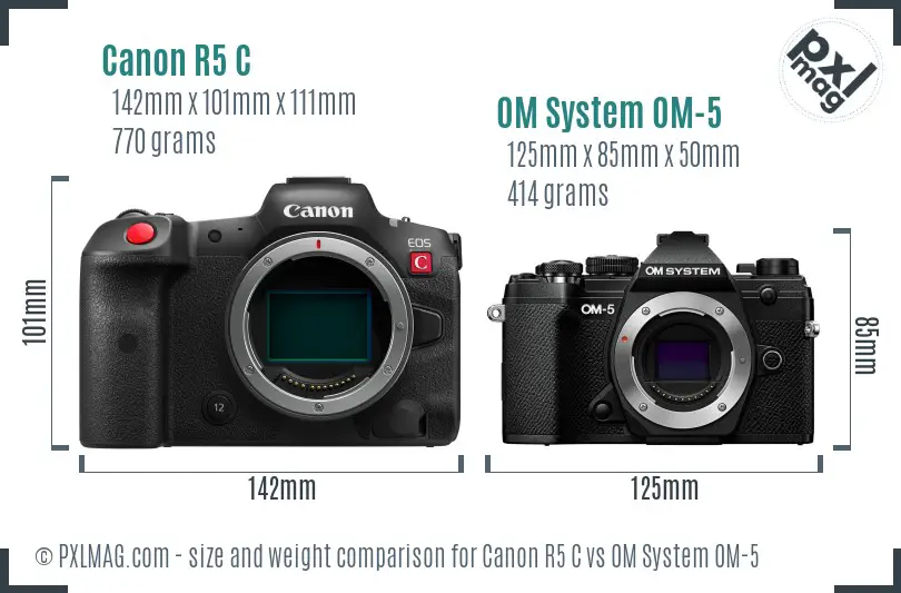 Canon R5 C vs OM System OM-5 size comparison