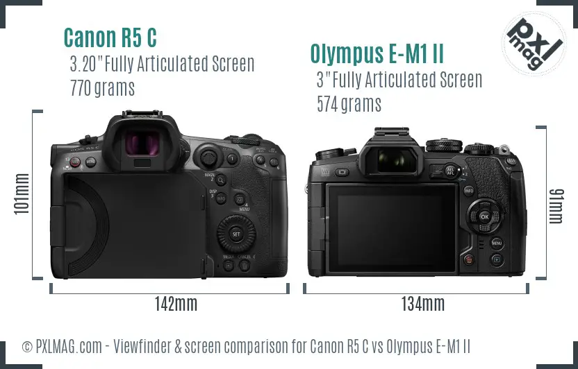 Canon R5 C vs Olympus E-M1 II Screen and Viewfinder comparison